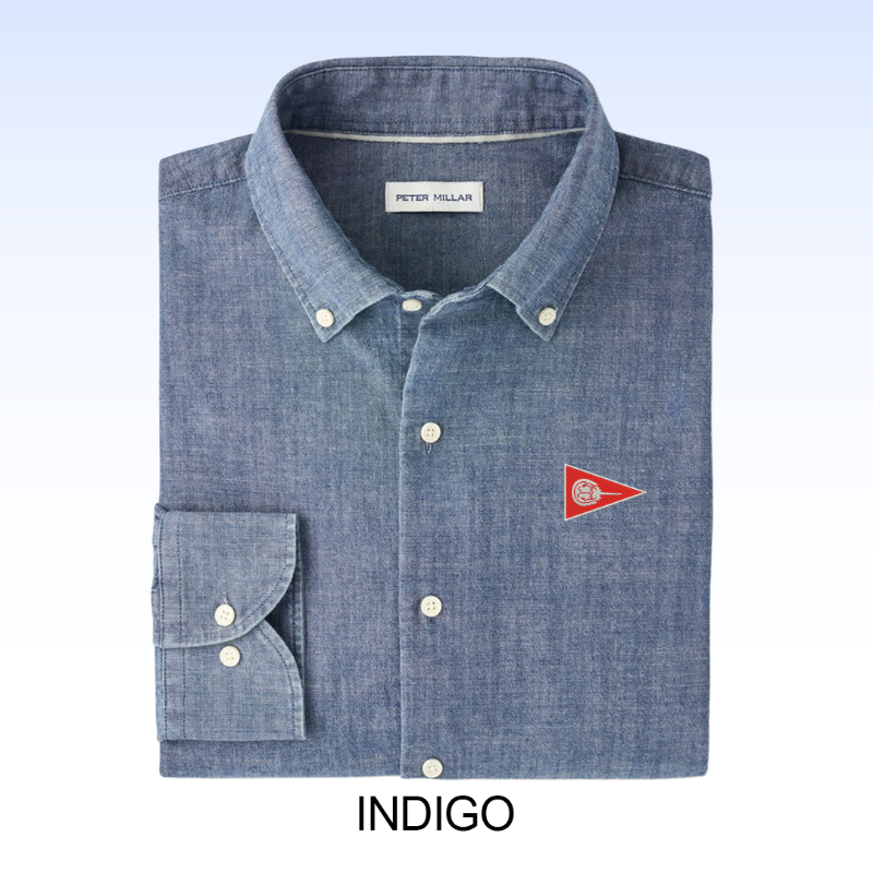 PETER MILLAR DEVONPORT CHAMBRAY COTTON-STRETCH SPORT SHIRT